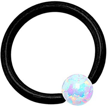 Piersando Piercing Klemmring Ring mit Opal Klemm Kugel Septum Nasen Lippen Helix Ohr Nasenpiercing Tragus Schwarz Weiß 1,2 x 8mm