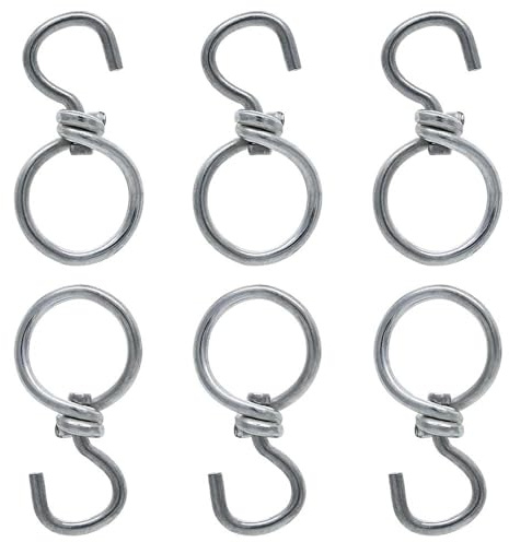 6 Pack Silver 360° Swivel Iron Hook with Closed Ring Hanging Basket Spinner | JaneYi Strong Hanging Plant Basket Hooks Easy Turn Flower Pot Metal Rotating Hanging Buckle Hook