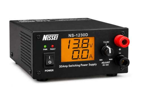 Nissei NS-1230D Fuente de Alimentación Digital Conmutada Regulable de 25A | Ideal para equipos de radiocomunicación. Salida ajustable de 5 a 16 V CC con gran pantalla LCD de lectura digital.