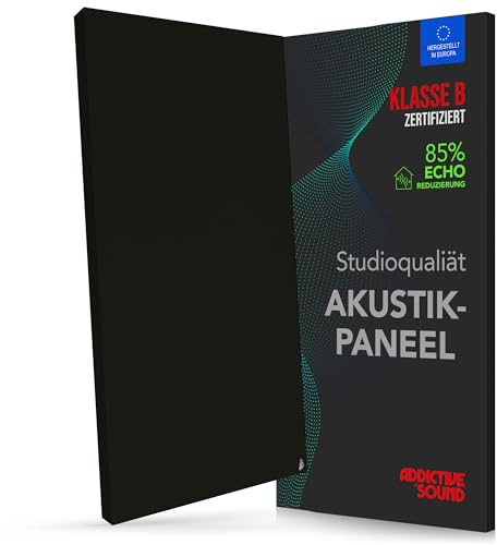 Addictive Sound Schallabsorber Wand & Decke Premium 100x50x6 cm, Schwarz | Studioqualität-Akustikpaneel mit Akustikwolle, nicht brennbarer Kern A1, EU-produziert, komplettes Montageset inklusive