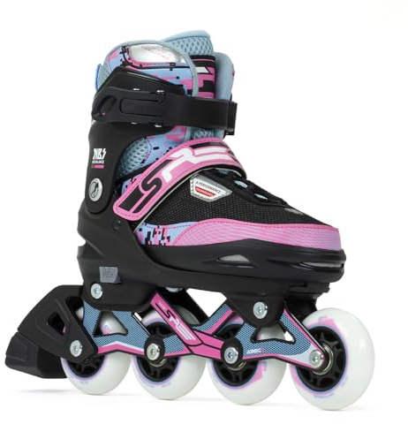 SFR Pixel Inline Skates with 4-Size Adjustable Sizing, Buckle and Hook and Loop Closure, Comfortable Soft Liner and High Cuff for Stability, for Children and Adults of All Abilities, Unisex