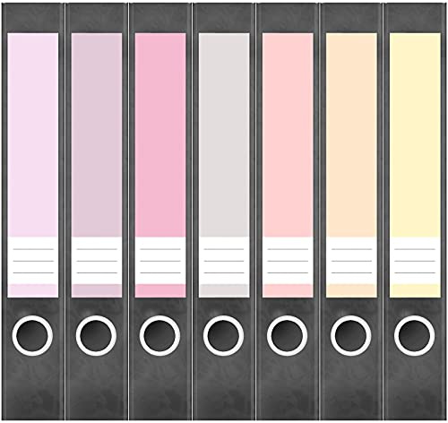 Etiketten für Ordner | Farbmix Pastell 2 | 7 Aufkleber für schmale Ordnerrücken | Selbstklebende Design Ordneretiketten Rückenschilder