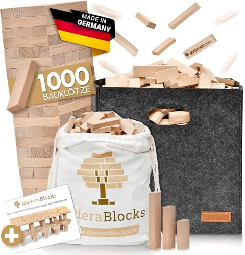 MaderaBlocks® 1.000 Holzbausteine Natur + 1x Baumpflanzung 100% Made in Ravensburg Bauklötze Natur Holz unbehandelt Kinder Konstruktions-Spielzeug, Motorik Bausteine 2 3 4 6 Jahre