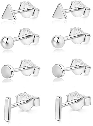 Ohrstecker Silber Set Damen Ohrringe Sterling Silber Ohrstecker 4 Paar Knorpel Schlafohrringe Ohrringe Set Für Damen, Mädchen und Herren