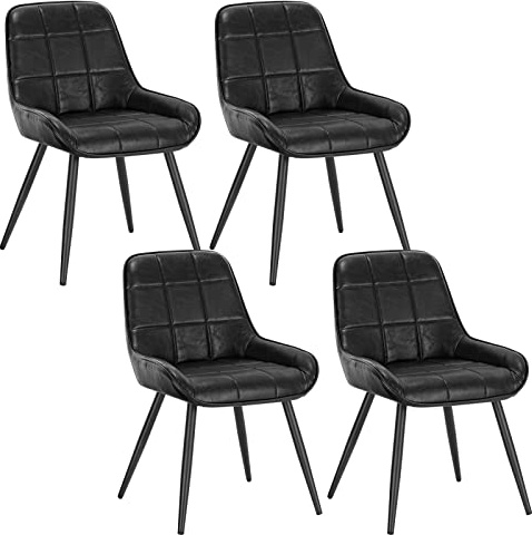 WOLTU Esszimmerstühle 4er Set, Küchenstühle gepolstert | ergonomisch mit Rückenlehne, Kunstleder, für Wohnzimmer Küche Esszimmer, Schwarz