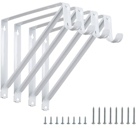 Closet Rod Brackets 11x9.5in, 4 Pack Closet Shelf Brackets, White