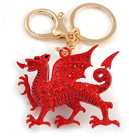 Avalaya Crystal Enamel Dragon Keyring in Red Colour/Bag Charm In Gold Tone Metal - 9cm L