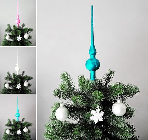 JACK Christbaumspitze Spitze Glas 28cm Eislack Glanz Matt Baumspitze Mundgeblasen Box, Farbe:Petrol