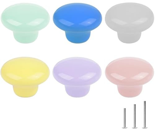 ShipeeKin 6x Colorate Pomelli per Cassetti 32MM Pomelli Rotondi in Ceramica Pomelli per Mobili Manopole per Cassetti e Cucine Pomolo per Mobile Pomelli per Porta da Cucina Camera dei Bambini