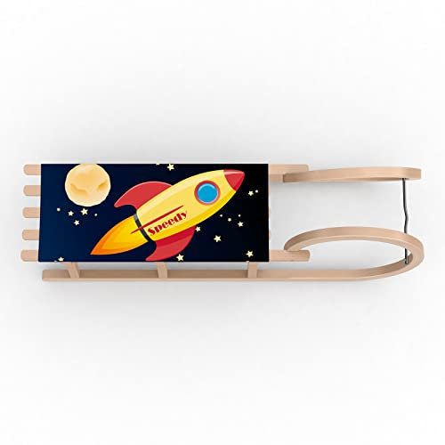 Vispronet Hörnerschlitten Classic, 2-Sitzer, 2 x 90 kg, Verschiedene Motive, für Kinder und Erwachsene, für Freizeitspaß, Werbung und Dekoration, Größe 110 x 33 x 38 cm (Rakete - Speedy)