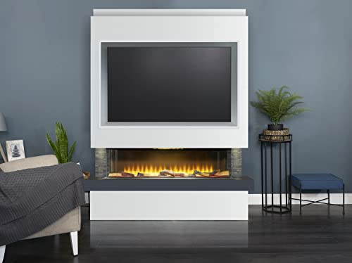 Adam Sahara Pre-Built Media Wall Electric Fireplace Package with TV Recess