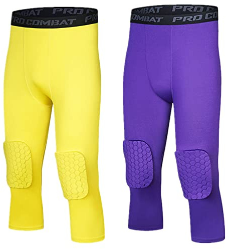 Padded Pants with Knee Pads 3/4 Capri Compression Pants for Basketball Football Baseball Youth & Adult Sizes (combination-08,XL)