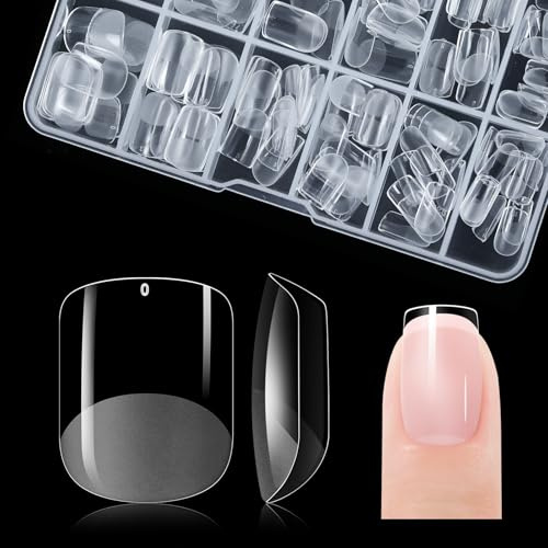 Gelike ec Capsule Americaine Ongle Gel PMMA Faux Ongles Extra Court Carré 120 Pièces 12 Tailles Couverture Complète Capsule Pose Americaine Ongle Transparente | Gelike EC Faux ongles en gel souple résistant et durable – 10 tailles pour la pratique du bricolage, l'art