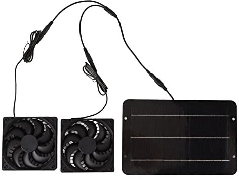 Solarpanel Lüfter Set, 10 W, 12 V, Wasserdicht, Solarbetrieben, Doppellüfter, Monokristalliner Silizium Tragbarer Solar Abluftventilator für Gewächshaus, Haustierhaus, Baumhaus und Wohnmobil