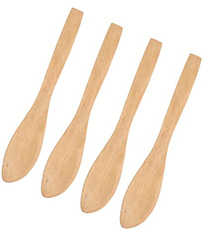 BESTonZON 4 Stück Sahnestreicher Spachtel Dessert Gewürzspatel Backspatel Käsestreuer Dessertlöffel Erdnussgelee Streuer Cremestreuer Aus Holz Kochspatel Pfannenwender Kuchen Hölzern