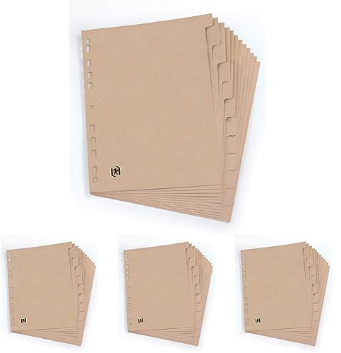 Oxford Touareg Register, DIN A4, Recycling-Karton, 12 Taben, beige (Packung mit 4)