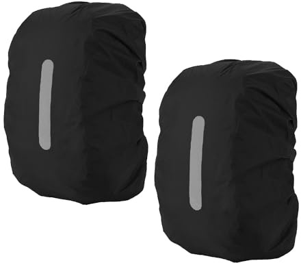 PINEPAN Housses de Pluie Cartable, Housse de Pluie imperméable, Protection Sac à Dos pour Camping en Plein air, randonnée avec Bandes réfléchissantes, Housse de sécurité 20 l, Noir, 2 pièces