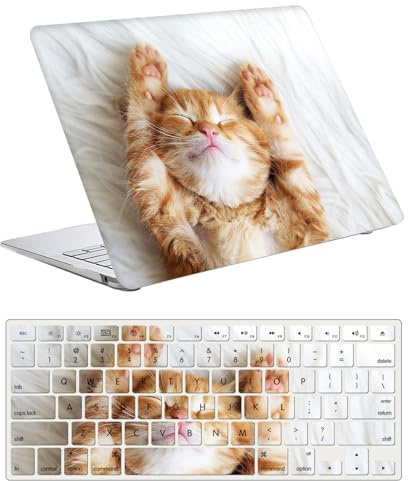 HBLX Laptop-Hülle Kompatibel mit MacBook Air 13 Zoll 2020/2019/2018 M1 mit Retina Display und Touch ID, Plastik Hartschale Schutzhülle & Tastaturschutz, Schlafende Katze
