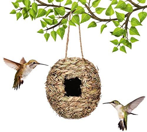 Vogelnest, Kolibri-Haus zum Aufhängen im Freien, Überdachungsbeutel, Vögel, Gras zum Aufhängen, Zaunkönig, Finken, Singvögel, Nistkästen, handgewebte Nistkästen, für Gartendekoration, 11 x 13 cm