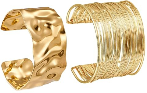 JENCVNL 2 Stück Gold Manschette Armreif für Damen, Gold Offen Armreif Breiter Armbänder Armreife für Damen Mädchen (Golden Set 3)