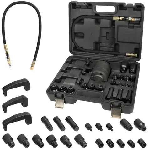 KAISAL 24tlg Diesel Einspritzdüsen Abzieher, Pneumatischer Injektor Abzieher mit 19tlg Adapter Kompatibel mit Bosch/Delphi/Denso/Siemens