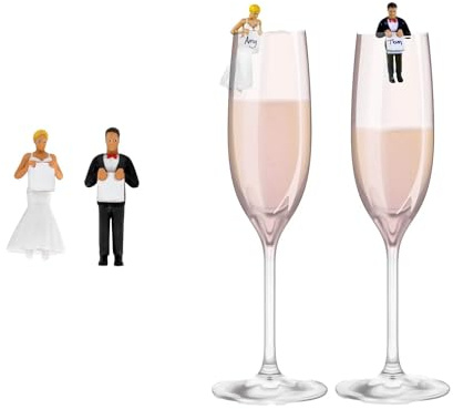 Bride and Groom Drink Markers, Happy Couple Drinking Buddies, Champagne Flute Charms, Customisable with Pen, Wedding Party Favours