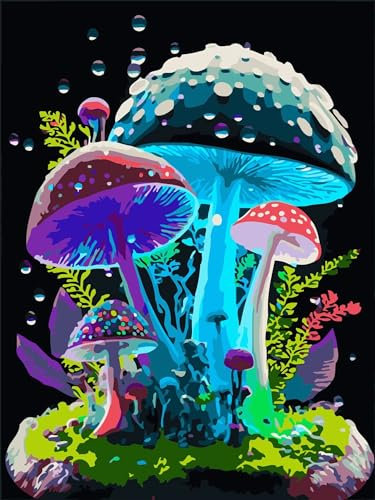 Paint by Numbers,Plant Mushroom Paint by Numbers for Adults Canvas Oil Painting,DIY Paint by Numbers for Children with Paint Brushes and Acrylic Painting Kit Home Decor Painting with Frame,18x24 in
