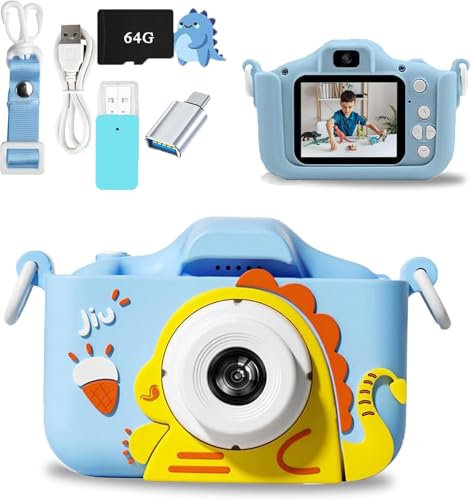 Appareil Photo Enfant, 64G Grand Stockage 9600W HD Enfant Appareil Photo Numérique, Carte SD 64 Go Incluse, Enregistreur Vidéo HD 1080p, pour 3 4 5 6 7 8 9 10 Ans Enfants (Bleu)