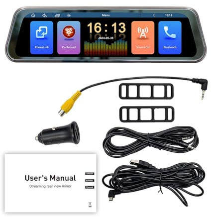 Pluuttiem Écran Tactile de 9,36 Pouces sans CarPlay Car Stream Media Dashcam DVR Rétroviseur Caméra de Tableau de Bord Enregistreur Vision Nocturne