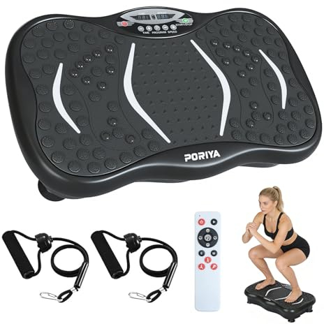 PORIYA Vibration Machine Exercise Platform,150kg Capacity,99 Speed Levels,Remote Control Full Body Fitness Vibrating Plate,with Resistance Bands for Home Workout,Ideal for All Ages (Black)