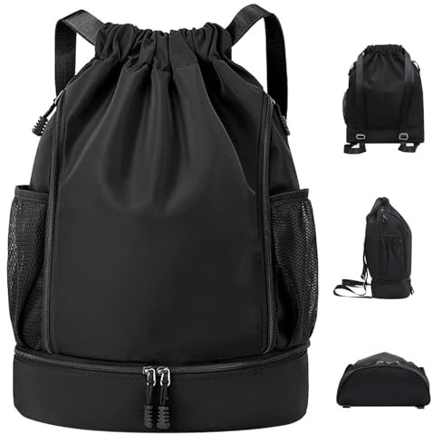 AHEJIOO Turnbeutel Für Jungen Kinder Damen Herren, Große Kapazität Mit Breit Kordelzug Sportbeutel, Wasserdicht Sport Rucksack Mit Mehreren Fächern, Sportrucksack Kinder, Für Sport, Reisen, Freizeit