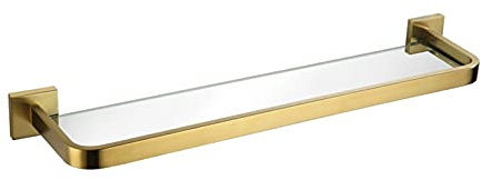 Badezimmer-Glasregal mit goldenem Rahmen und gehärtetem Glas, Wandmontage, Edelstahl-Badregal (Gold, 50 cm)