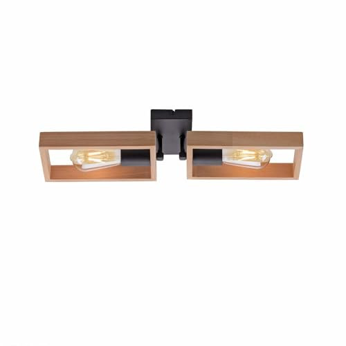 Just Light Deckenleuchte Holzleuchte Wohnzimmerlampe Holz natur schwarz 2 Flammig E27