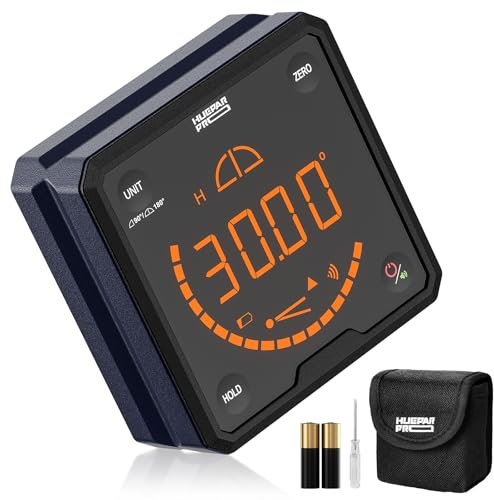Huepar Pro Digital Angle Finder Level with V-Groove Magnetic Base & Backlit LCD Angle Ruler Electronic Table Saw Bevel Gauge Protractor Inclinometer for Construction, Woodworking, Machinery