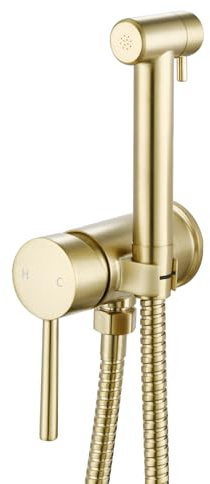 KWOCI Eau Chaude Bidet Toilette Wc Est Installé Sur le Côté de l’Armoire de Salle de Bain. Douchette Wc Kit Complet en Inox Pour le Nettoyage des Couches, Or Brossé