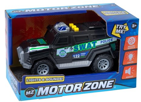 Motor Zone John Adams | 18cm Police SWAT vehicle with lights and sound | Kids' Play Emergency Vehicles | Batteries included | Ages 3+, Black