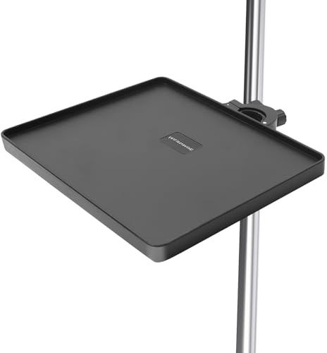 Mic Stand Tray & Clamp On Shelf - Heavy Duty Adjustable Clamp Shelf,Tripod Tray for Music Sheets, Streaming Gear, TV Cart, Speaker Stand Accessories (8.7x6.5inch) (22x16.5cm)