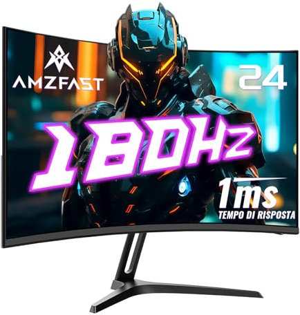 Amzfast Monitor Gaming Curvo 24'' - 180Hz, Full HD 1920x1080, 1ms MPRT, Adaptive Sync, sRGB 130% / DCI-P3 97%, HDMI 1.4 + DP 1.2, Filtro de luz Azul, VESA 75x75, AMZG24C1
