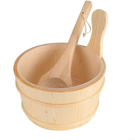 Wooden Sauna Bucket and Spoon Set, 24x27cm for TRADITIONAL Steam Room Accessory for Home Spa Gym Sweat Room Water Dispensing