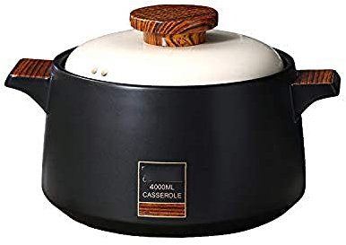 ZHZXBDGQ Double Wooden Handle Ceramic Lid, Ceramic Cookware, Universal Sauce Pot Ceramic Soup Household, Ceramic Soup Pot Thanksgiving Black||2L