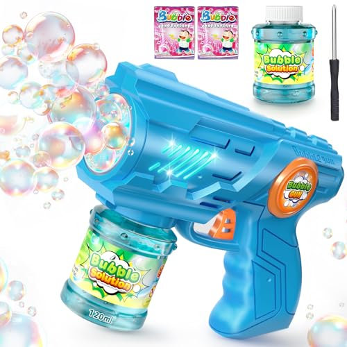 ROMINVIC Seifenblasenmaschine,Seifenblasenpistole Kinder Seifenblasen Machine: LED Seifenblasen Elektrisch Mit 100 ML Tank Blau Automatische Bubble Maker Für Kids Shooter Party Spielzeug
