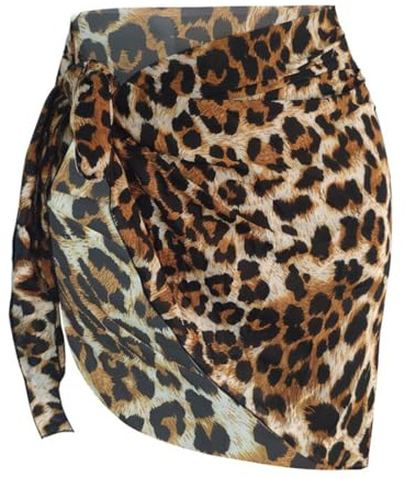 AOWVUTS Pareo Femme Léopard Sarong Paréo Plage Jupes Wrap de Plage Cache Maillot Couverture de Bikini Cover Up Swimwear de Plage Court Beachwear Été pour Maillot de Bain