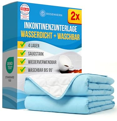 Inkontinenzunterlage Waschbar 50x90 cm 2er Set - [4-lagige Bettunterlage Wasserdicht] - Weich & Wiederverwendbar - [als Matratzenschutz bei Bettnässen] - Ökotex Zertifiziert