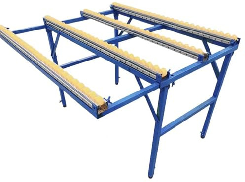 Adjustable Woodworking Conveyor Roller Stands with Pulley System for Saw Support and Table Stability