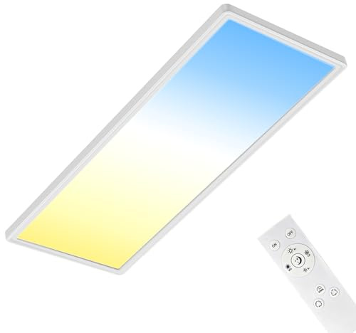 AmazeFun LED Deckenleuchte 24W 2600lm - Smart LED Deckenlampe Dimmbar mit Fernbedienung - 58x20cm Ultraflache Panel Deckenleuchte Design - Deckenlampe Flach für Wohnzimmer, Schlafzimmer, Büro, Küche