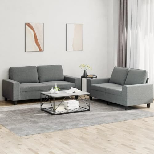 KATERYY 2-TLG. Sofagarnitur Dunkelgrau Stoff Möbel Wohnzimmer