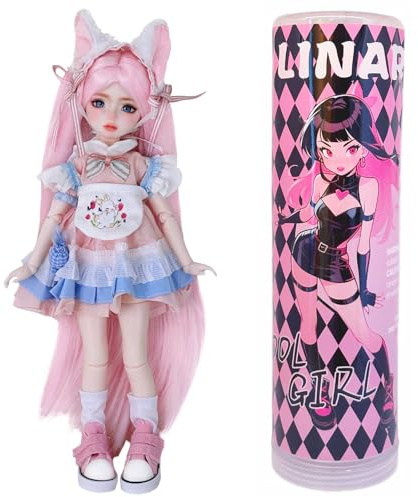 Linara Poupée BJD 1/6 - 30,5 cm - Ensemble complet avec chaussures habillées et perruque - Maquillage pour Noël ou anniversaire - Rose 1