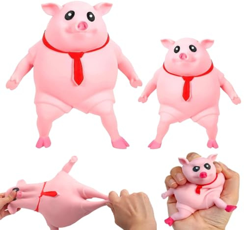Stressgris, anti-stressleksak, gris klämleksak av TPR, stretchig och tvättbar squishy-gris för barn och vuxna (stor och liten uppsättning)
