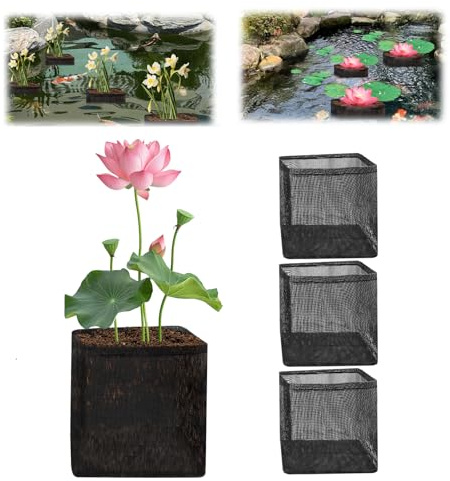 Yallmie Lot De 4 Panier De Plantation pour Bassin, Pot Ajouré pour Plantes Aquatiques Sacs De Plantation Respirants pour Balcon, Jardin Aquatique, JardinièRes Hydroponiques, Bassin à Carpes (Carré)
