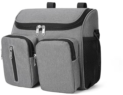 Fexkean Organiseur de Poussette pour Bébé,Multifonctionnel Sac à Main Bandoulière,Bandoulière Réglable,Grande Capacité Pour Les Essentiels de Bébé Sac Pour Landau,s'adapte à tous les(2411-Gris)